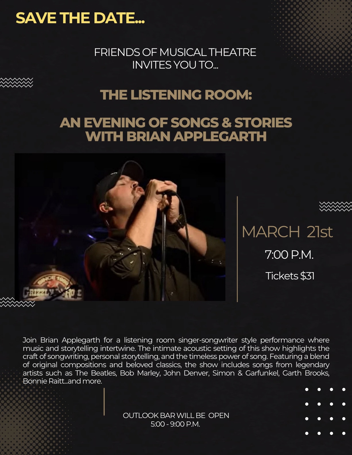 Listening Room Songs and Stories poster with Brian Applegarth